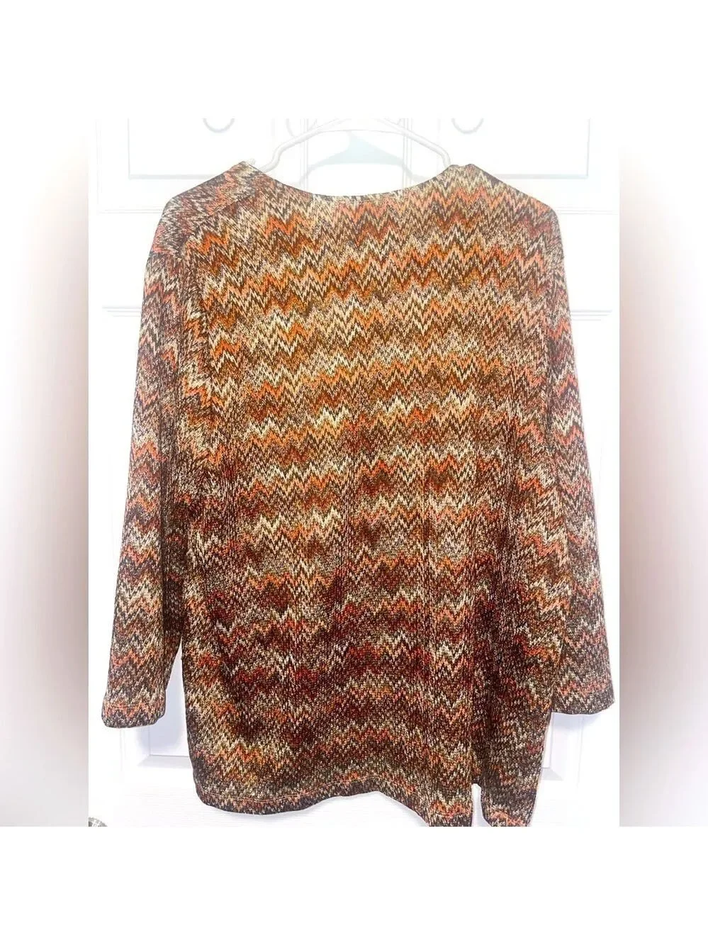 Alfred Dunner Chevron Open Front Cardigan Sweater Plus 1X Rust Brown Metallic